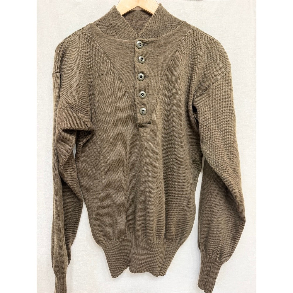Vintage US Military Issue 5-Button Henley Wool Sweater Large 80s Surplus OD